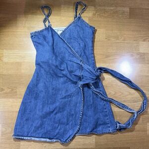 Y2K Style Wrap Dress Mini Sleeveless Denim Jeans S Cotton Billabong